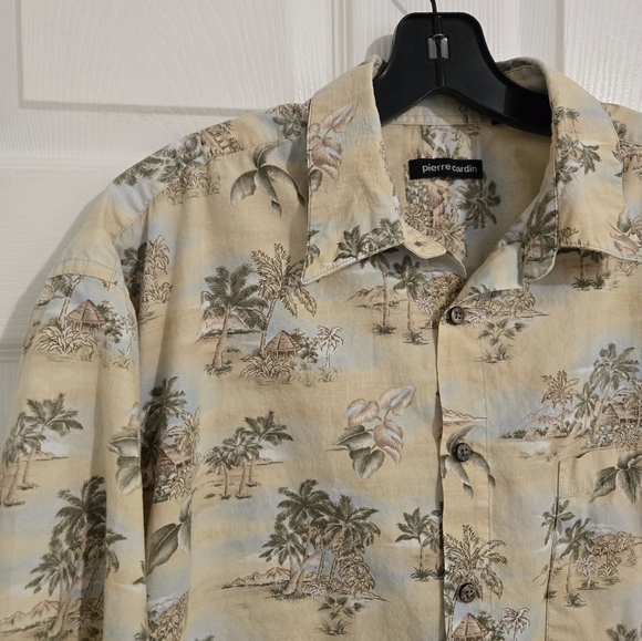 Pierre Cardin Men's Button Down Shirt Sz Large Cotton Vacation Tropical - Picture 2 of 11